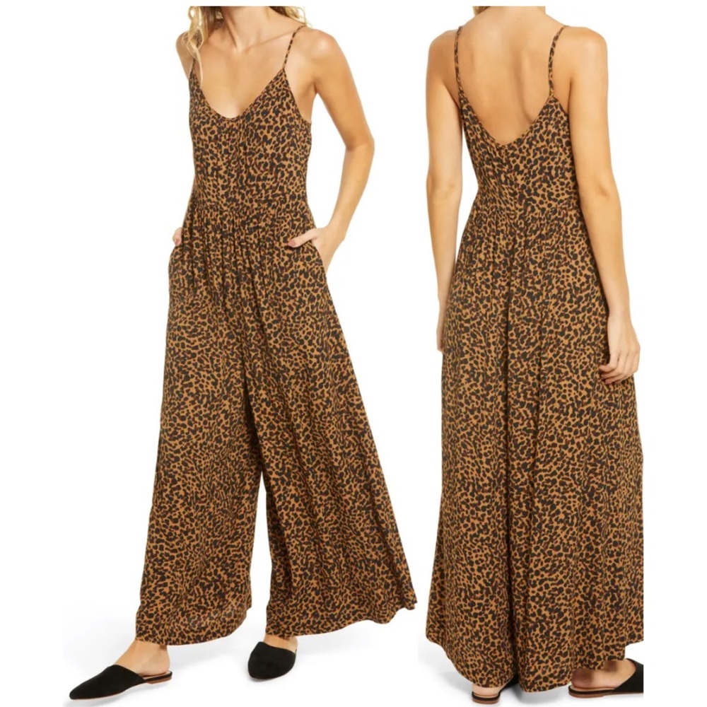 Madewell Shirred Wide-Leg Cami Jumpsuit in Painted Leopard
